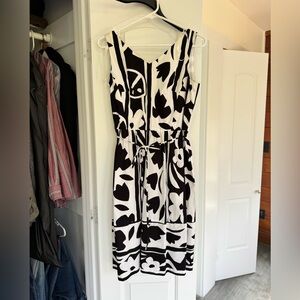 Talbots Black and White Patterned Midi Dress